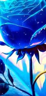 Blue vibrant rose in colorful artistic design wallpaper.