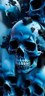 Vibrant blue skull art wallpaper with dark accents.