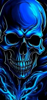 Blue skull art with dark, glowing accents.