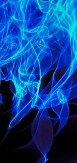 Electric blue smoke with abstract swirls on a black background.