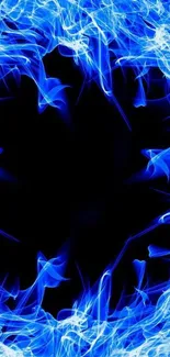 Electric blue smoke wallpaper with black background.