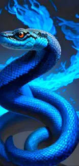 Vibrant blue snake with flames on mobile wallpaper.