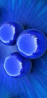 Blue spheres over a vibrant grid background.