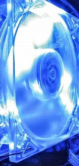 Electric blue tech fan glowing vividly against a sleek background