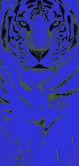 Blue tiger artwork wallpaper with vibrant colors.