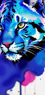 Vibrant blue tiger art wallpaper with pink accents.