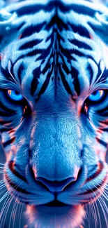 Majestic blue tiger with piercing eyes in a vibrant wallpaper.