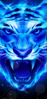 Glowing blue abstract tiger wallpaper.