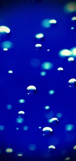 Vibrant mobile wallpaper with luminous blue water bubbles.