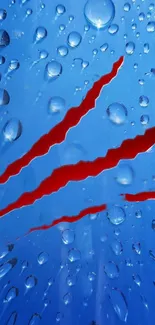 Blue wallpaper with red claw marks and water droplets.