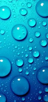 Vibrant blue wallpaper with various water droplets on surface.