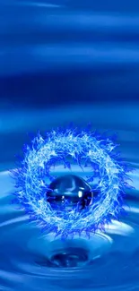 Vibrant blue water ring with ripples on a serene abstract background.