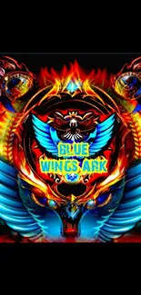 Vibrant blue wings with fiery accents, perfect for mobile wallpaper.