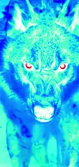 Blue wolf with fiery background wallpaper for mobile.