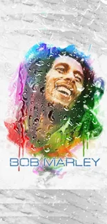 Vibrant Bob Marley portrait in colorful art style on a mobile wallpaper.