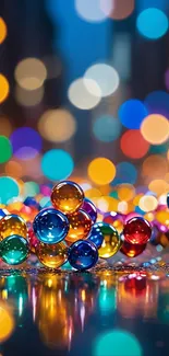Colorful bokeh beads on a blurred background.