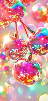 Vibrant cherries with colorful bokeh in background