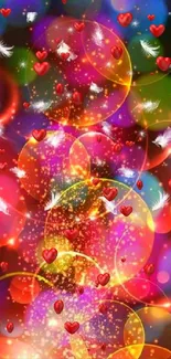 Colorful bokeh wallpaper with feathers.