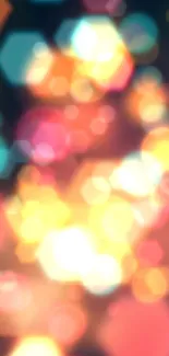 Vibrant bokeh hexagonal wallpaper with bright colors.