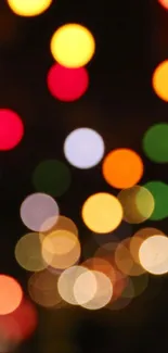 Abstract bokeh wallpaper with colorful glowing circles on a dark background.