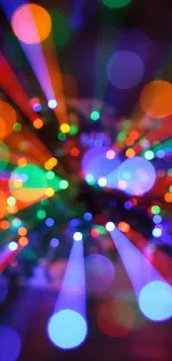 Vibrant bokeh lights with colorful abstract spheres and streaks.