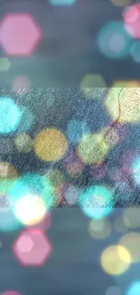 Colorful bokeh pattern with lights on textured background.