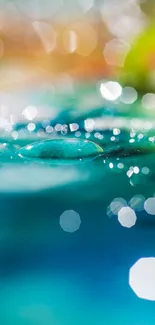 Mobile wallpaper with vibrant bokeh and water reflection in turquoise hues.