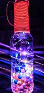 Colorful LED bottle emitting vibrant purple glow, perfect for wallpaper.