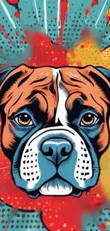 Vibrant boxer dog illustration with colorful background.