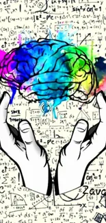 Colorful brain art with math elements wallpaper.