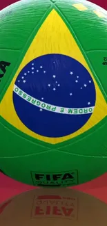 Vibrant soccer ball with Brazilian flag design, green and yellow colors.