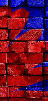 Red and blue painted brick wall art wallpaper.