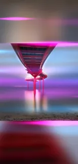 Vibrant bridge with neon pink glow and serene reflections in mobile wallpaper.