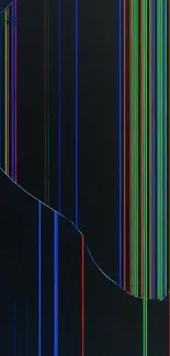 Abstract broken screen wallpaper with colorful lines on black background.