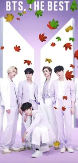 BTS purple wallpaper with seven members standing stylishly.