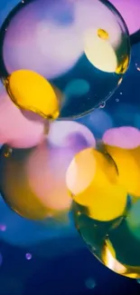 Colorful abstract bubbles on a blue background.