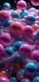 Vibrant abstract bubbles wallpaper with pink and blue hues.