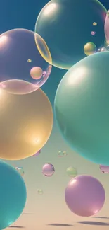 Vibrant mobile wallpaper with colorful bubbles and spheres.