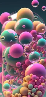 Vibrant pink, teal, and peach bubbles in 3D mobile wallpaper.