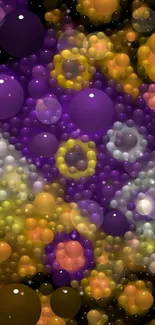 Vibrant abstract bubble art wallpaper in purple, orange, and yellow hues.