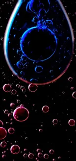 Abstract vibrant bubble art in blue and pink hues for mobile wallpaper.