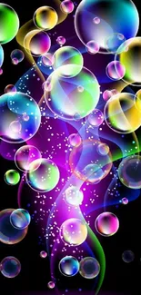 Vibrant bubble art on a dark background.