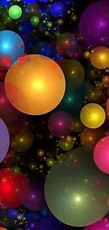 Colorful abstract bubbles on dark background.