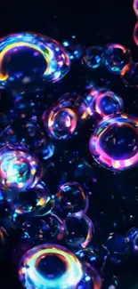 Vibrant holographic bubbles against dark background