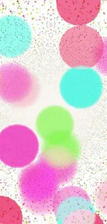 Colorful abstract wallpaper with vibrant dots and circles on a white background.