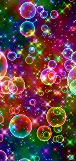 Colorful bubble and star pattern wallpaper.