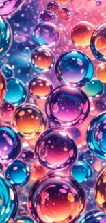 Vibrant, colorful bubbles in a fantasy-themed mobile wallpaper.