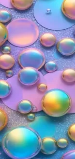Vibrant multi-colored bubbles on lavender background.