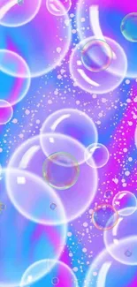 Colorful bubble wallpaper with a pink and blue gradient background.