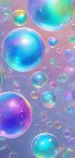 Colorful iridescent bubbles with pastel background, vibrant mobile wallpaper.